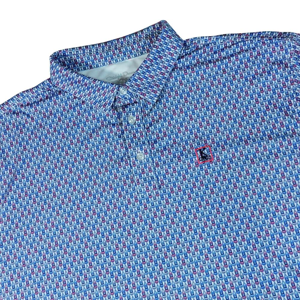 Straight Down Performance Speed Boat Geometric Print Golf Polo Shirt XXL